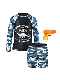 ZukoCert Boys' Swimwear Kids Long Sleeve Two Piece Rash Guard UPF 50+ Sun Protection in 3-10 Years Rash Guard for Boys