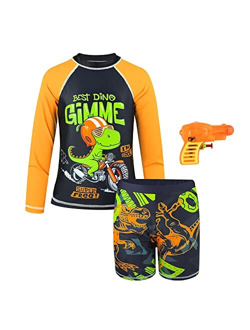 ZukoCert Boys' Swimwear Kids Long Sleeve Two Piece Rash Guard UPF 50+ Sun Protection in 3-10 Years Rash Guard for Boys