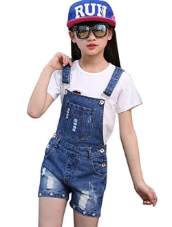 LAVIQK Girls Big Kids Denim Shortalls Bib Overalls Jumpsuit Boyfriend Jeans Romper