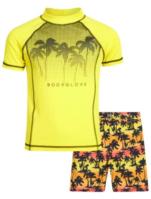 Body Glove Boys Rash Guard Set UPF 50+ Short Sleeve Swim Shirt and Bathing Suit Trunks Swimwear Set for Boys (4-12)