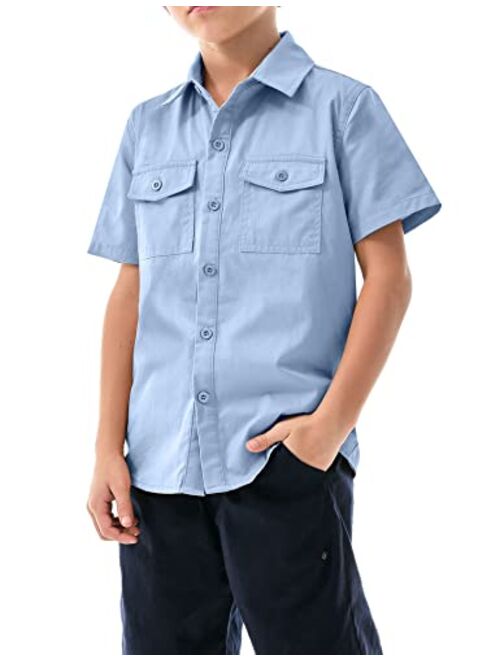 Arshiner Boys' Short Sleeve Button Down Woven Shirts Formal Uniform Solid Dress Shirt with Two Pockets for 3-11 Years Kids