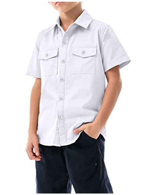 Arshiner Boys' Short Sleeve Button Down Woven Shirts Formal Uniform Solid Dress Shirt with Two Pockets for 3-11 Years Kids