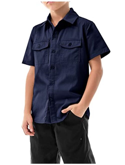 Arshiner Boys' Short Sleeve Button Down Woven Shirts Formal Uniform Solid Dress Shirt with Two Pockets for 3-11 Years Kids