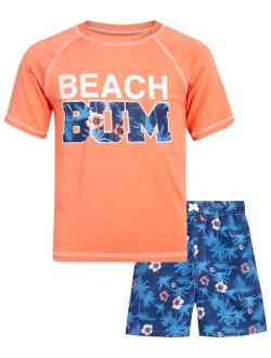 Quad Seven Boys' Rashguard Set - Short Sleeve Swim Shirt and Bathing Suit Set (Size: 5-12)