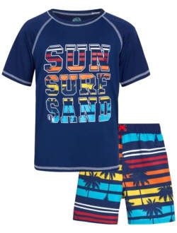 Quad Seven Boys' Rashguard Set - Short Sleeve Swim Shirt and Bathing Suit Set (Size: 5-12)