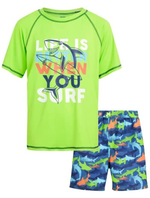 Quad Seven Boys' Rashguard Set - Short Sleeve Swim Shirt and Bathing Suit Set (Size: 5-12)