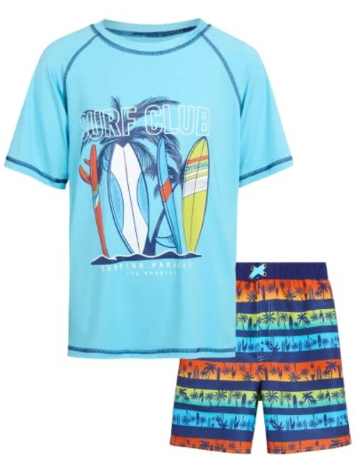 Quad Seven Boys' Rashguard Set - Short Sleeve Swim Shirt and Bathing Suit Set (Size: 5-12)