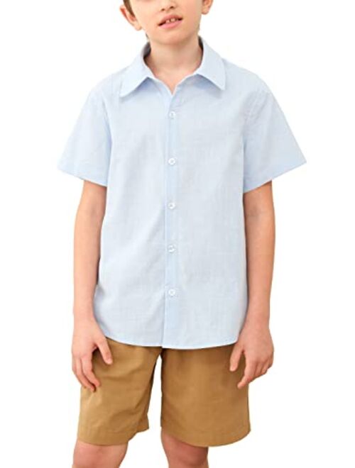 Simtuor Boys' Button Down Dress Shirts Classic Collared Summer Short Sleeve Tshirt Solid Cotton Tops