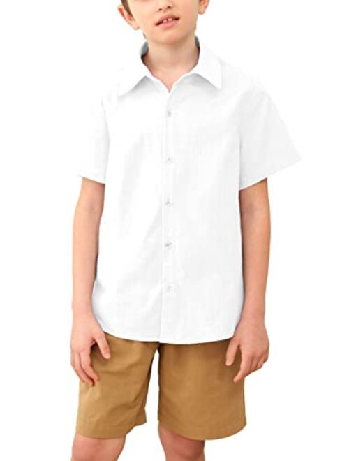 Simtuor Boys' Button Down Dress Shirts Classic Collared Summer Short Sleeve Tshirt Solid Cotton Tops