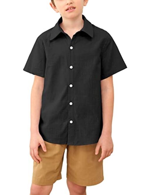 Simtuor Boys' Button Down Dress Shirts Classic Collared Summer Short Sleeve Tshirt Solid Cotton Tops