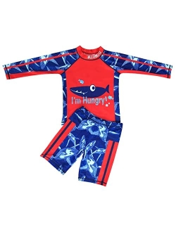 Amiyan 2-Piece Boys Dinosaur&Whale Swimsuit Set Long Sleeve Shirt + Trunks Toddler Swimming Suit Kids Rash Guards Bathing Suits