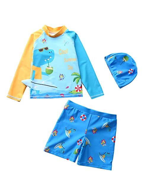 Amiyan 2-Piece Boys Dinosaur&Whale Swimsuit Set Long Sleeve Shirt + Trunks Toddler Swimming Suit Kids Rash Guards Bathing Suits