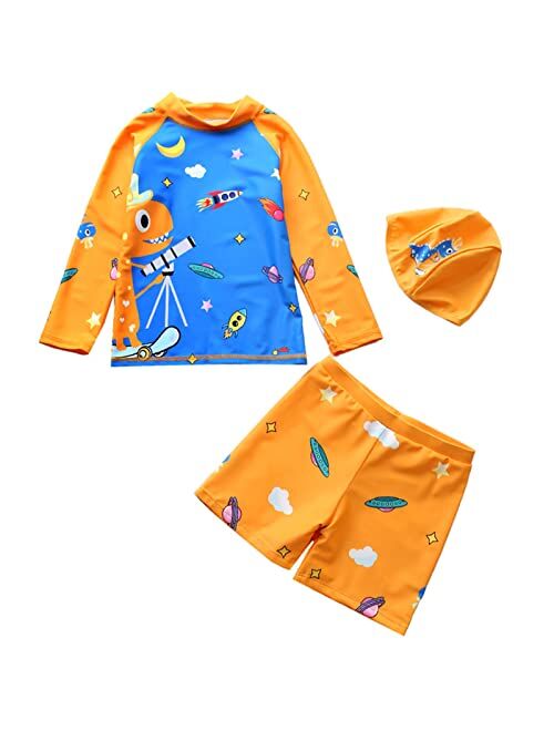 Amiyan 2-Piece Boys Dinosaur&Whale Swimsuit Set Long Sleeve Shirt + Trunks Toddler Swimming Suit Kids Rash Guards Bathing Suits