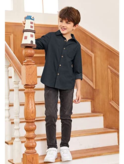 Pretifeel Boys Button Down Shirts Long Sleeve Chambray Summer Toddler Classic Casual Lightweight Shirt