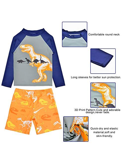 PASHOP Boys Swimsuit Rash Guard Boys' Swimwear Dinosaur Swimming Suits Bathing Suit for Toddler Boys Swim Trunk