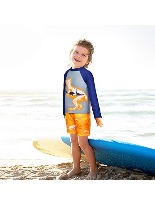 PASHOP Boys Swimsuit Rash Guard Boys' Swimwear Dinosaur Swimming Suits Bathing Suit for Toddler Boys Swim Trunk