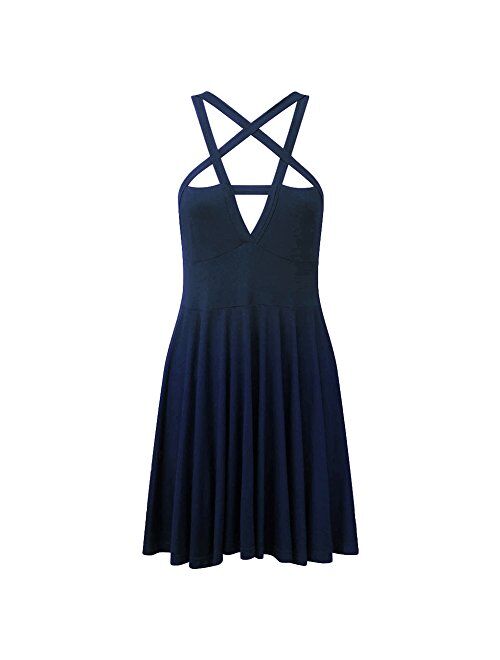 Verypoppa Women Vintage Gothic Pentagram Strappy Bandage Swing Dress