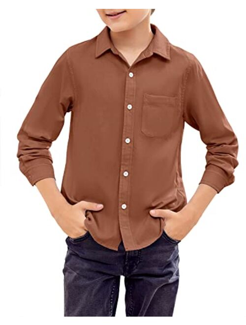 SySea Boy's Long Sleeve Button Down Dress Shirt Cotton Solid Uniform Shirts with Chest Pocket 5-14 Years