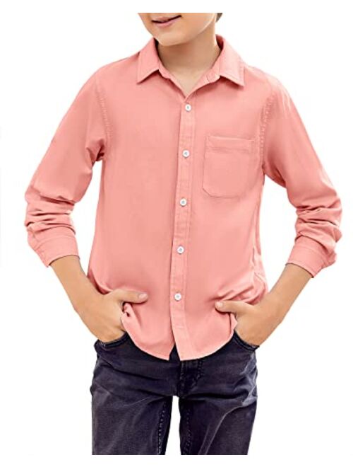 SySea Boy's Long Sleeve Button Down Dress Shirt Cotton Solid Uniform Shirts with Chest Pocket 5-14 Years