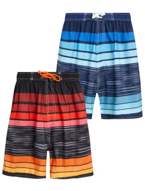 Quad Seven Boys' Swim Trunks - 2 Pack Striped Quick Dry Board Shorts Bathing Suit (8-18)