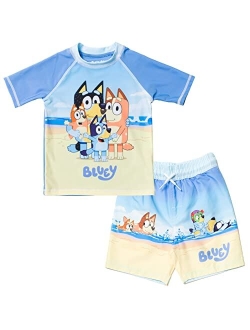 Bluey Bingo Chilli Mom Pullover Rash Guard and Swim Trunks Outfit Set Toddler to Little Kid