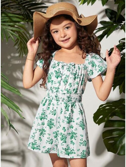 Buy SHEIN Tween Girl Floral Print Square Neck Romper online | Topofstyle
