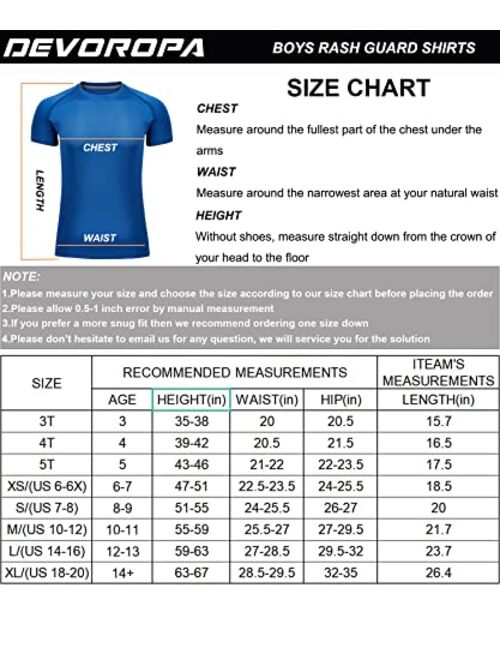 DEVOROPA Youth Boys Rash Guard Toddler Swim Shirts Short Sleeve Sun Shirts Lightweight Quick Dry UPF 50+ Kids Surf Swimsuit