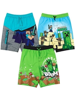 Minecraft Zombie Steve Mobs 3 Pack Swim Trunks Bathing Suits Little Kid to Big Kid