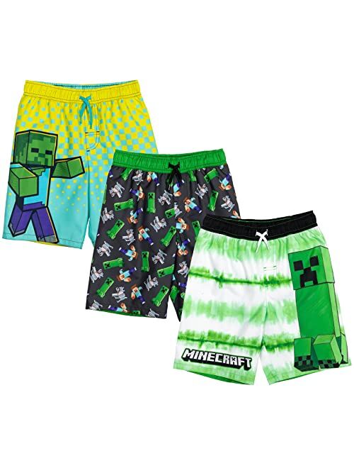 Minecraft Zombie Steve Mobs 3 Pack Swim Trunks Bathing Suits Little Kid to Big Kid