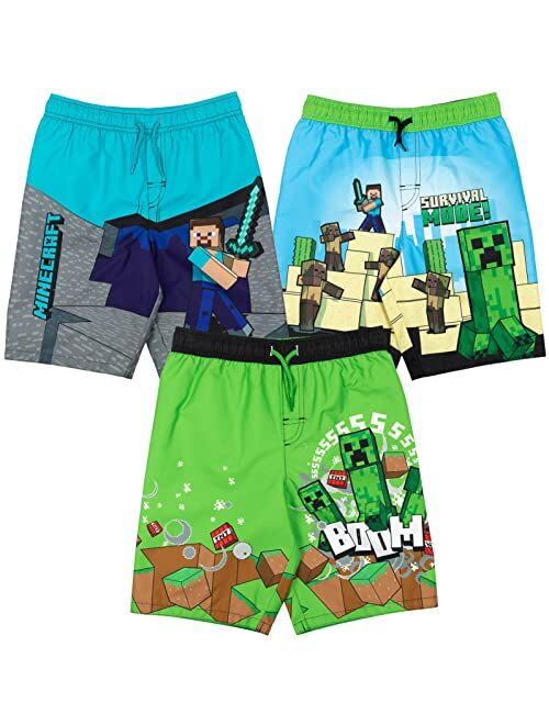 Minecraft Zombie Steve Mobs 3 Pack Swim Trunks Bathing Suits Little Kid to Big Kid