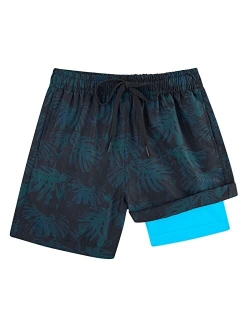 Cozople 6'' Boys Swim Trunks with Boxer Brief Liner Compression Swimwear Quick Dry Swim Shorts Bathing Suits 7-20 Years