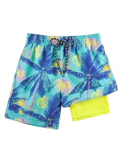 Cozople 6'' Boys Swim Trunks with Boxer Brief Liner Compression Swimwear Quick Dry Swim Shorts Bathing Suits 7-20 Years