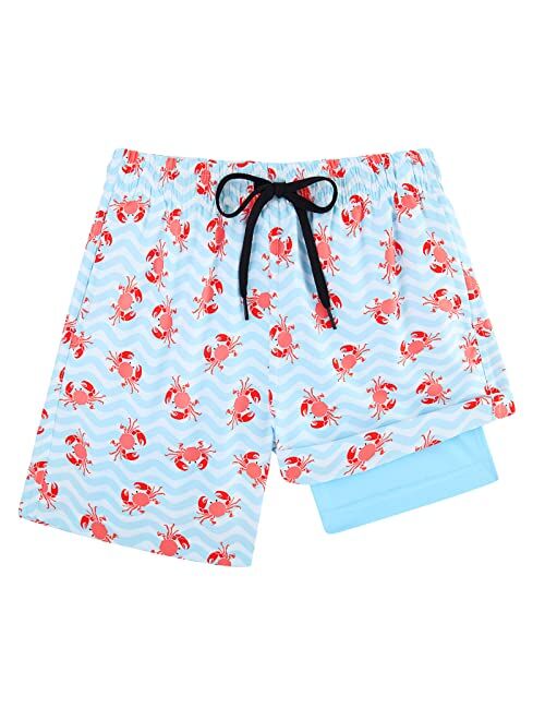 Cozople 6'' Boys Swim Trunks with Boxer Brief Liner Compression Swimwear Quick Dry Swim Shorts Bathing Suits 7-20 Years