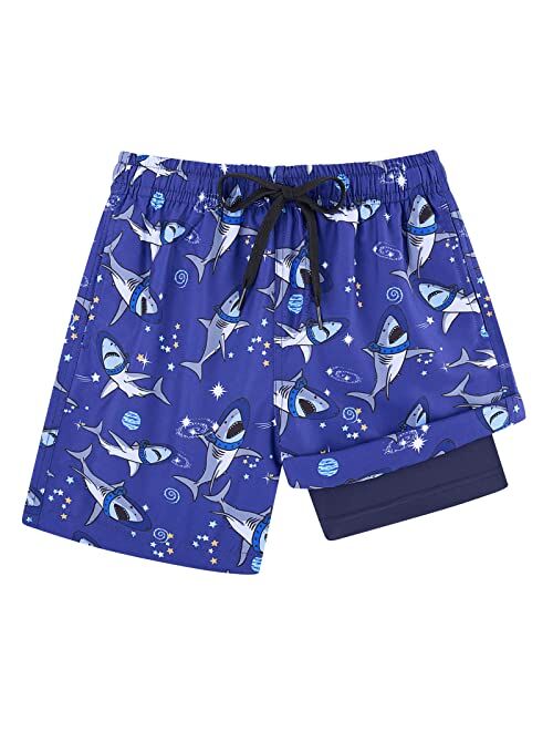 Cozople 6'' Boys Swim Trunks with Boxer Brief Liner Compression Swimwear Quick Dry Swim Shorts Bathing Suits 7-20 Years