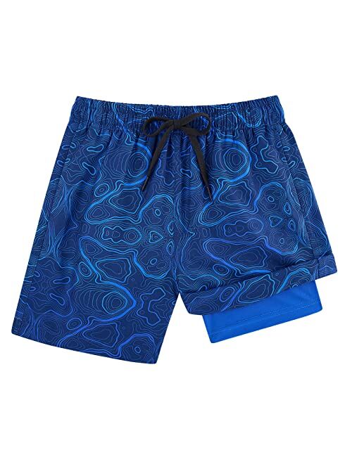 Cozople 6'' Boys Swim Trunks with Boxer Brief Liner Compression Swimwear Quick Dry Swim Shorts Bathing Suits 7-20 Years