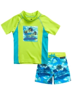 Baby Boys' Toddler Rash Guard Swim Set - UPF 50  Swim Shirt and Bathing Suit Trunks for Boys (2T-4T)