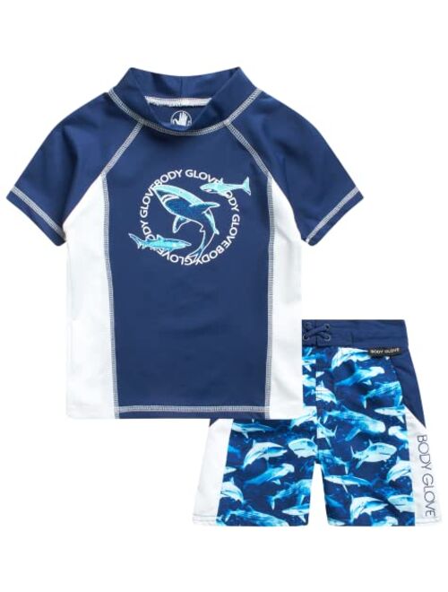 Body Glove Baby Boys' Toddler Rash Guard Swim Set - UPF 50+ Swim Shirt and Bathing Suit Trunks for Boys (2T-4T)