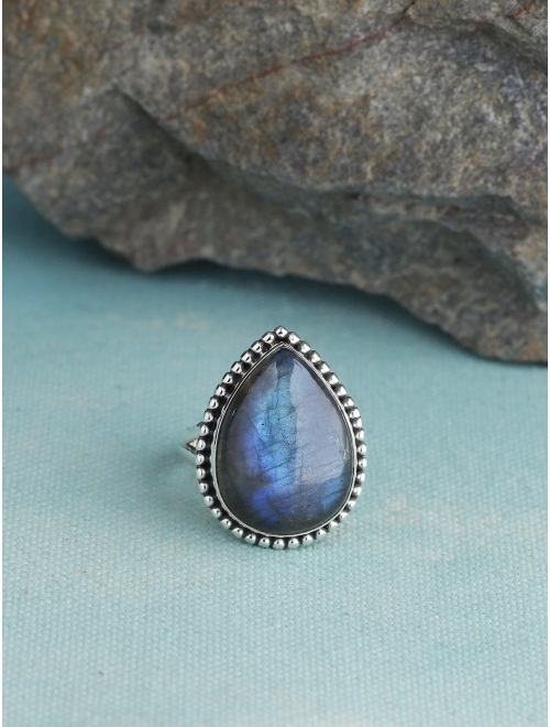 YoTreasure Natural Labradorite Statement Ring 925 Sterling Silver Gemstone Jewelry