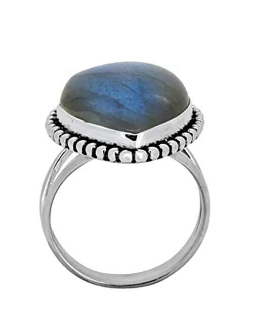 YoTreasure Natural Labradorite Statement Ring 925 Sterling Silver Gemstone Jewelry