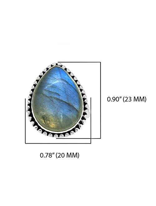 YoTreasure Natural Labradorite Statement Ring 925 Sterling Silver Gemstone Jewelry