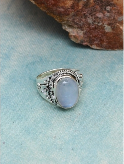 YoTreasure 10x14 mm Moonstone Ring 925 Sterling Silver Rope Designed Solitaire Jewelry