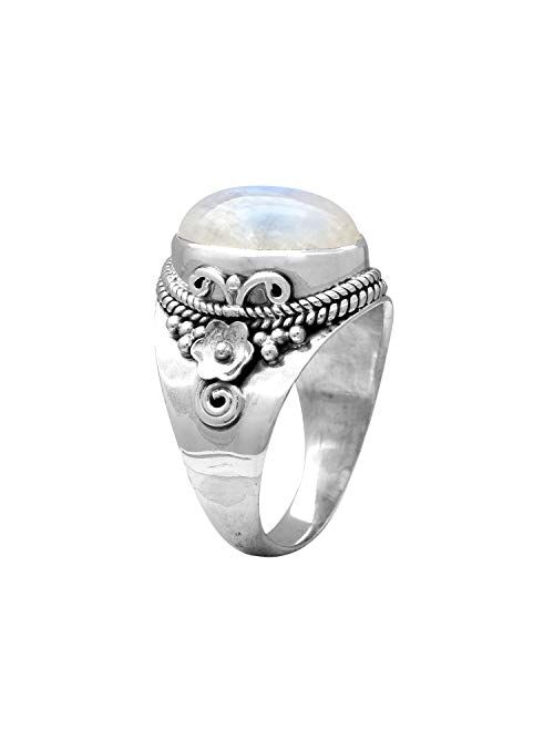 YoTreasure 10x14 mm Moonstone Ring 925 Sterling Silver Rope Designed Solitaire Jewelry