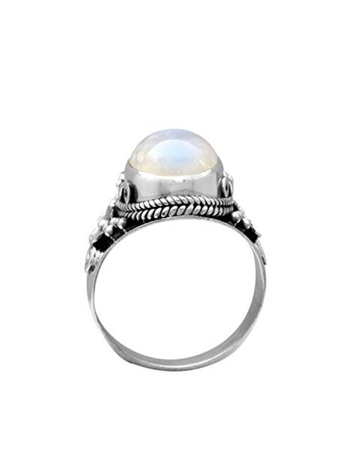 YoTreasure 10x14 mm Moonstone Ring 925 Sterling Silver Rope Designed Solitaire Jewelry