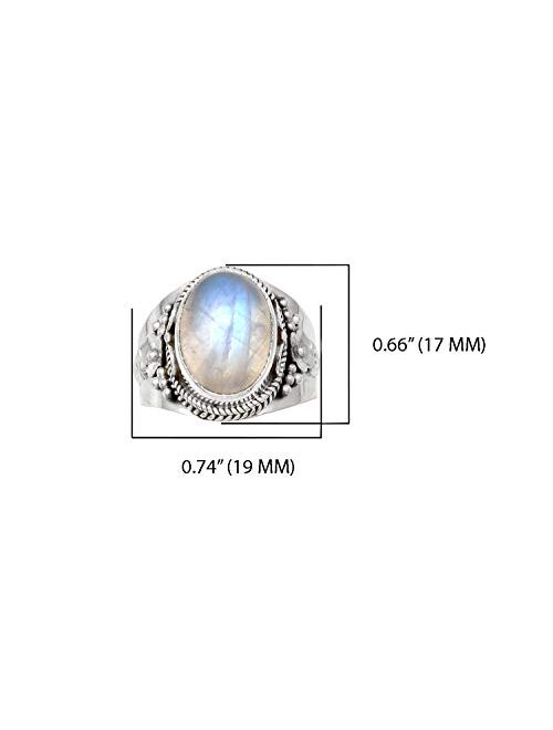 YoTreasure 10x14 mm Moonstone Ring 925 Sterling Silver Rope Designed Solitaire Jewelry