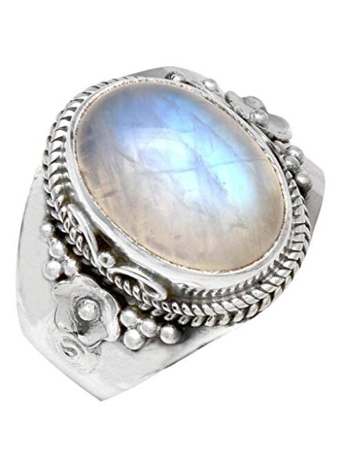 YoTreasure 10x14 mm Moonstone Ring 925 Sterling Silver Rope Designed Solitaire Jewelry