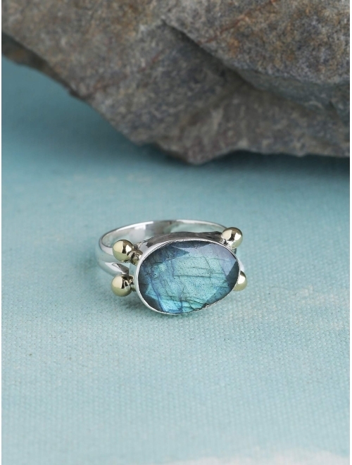 YoTreasure Labradorite Solid 925 Sterling Silver Brass Ring Jewelry