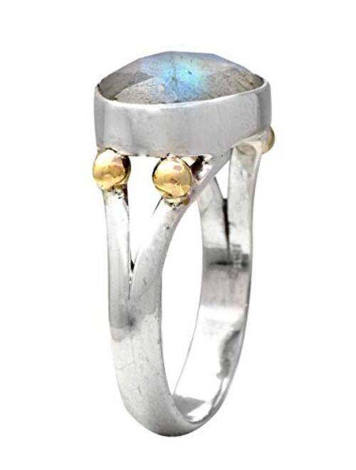 YoTreasure Labradorite Solid 925 Sterling Silver Brass Ring Jewelry