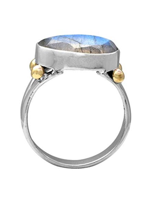 YoTreasure Labradorite Solid 925 Sterling Silver Brass Ring Jewelry