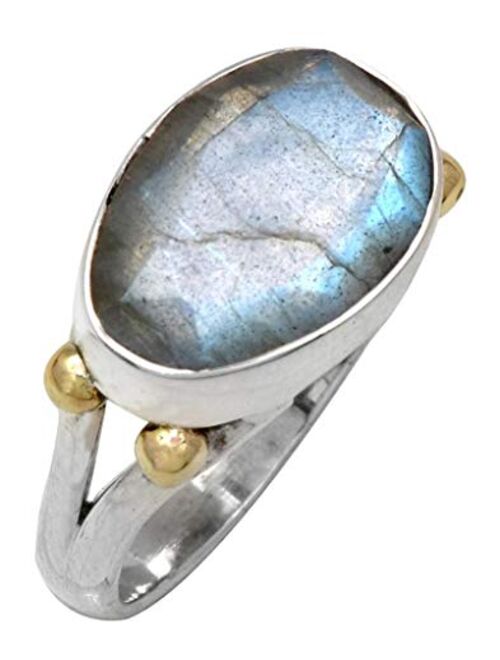 YoTreasure Labradorite Solid 925 Sterling Silver Brass Ring Jewelry