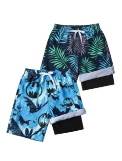 Rolimaka 3 Pack Boy's Swim Trunks Kid Board Shorts with Mesh Lining Youth Swimwear